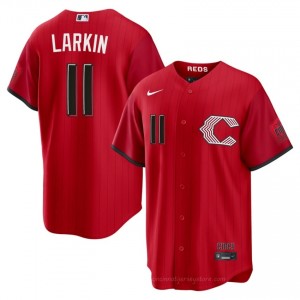 Official Barry Larkin #11 CIN Reds City Connect Men Baseball Jersey | Red Queen City Pride Edition msM50233