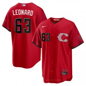 #63 Dayne Leonard Genuine Men City Connect Baseball Jersey | Reds Red Fan Gear i7v7O186