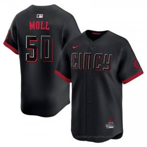 #50 Sam Moll Classic Men City Connect Baseball Jersey | Reds Black Fan Gear W2w1m355