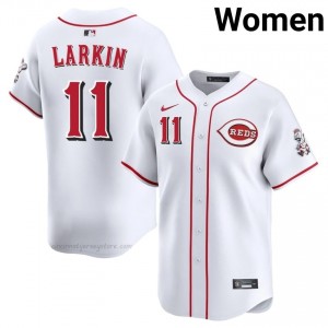 #11 Barry Larkin Premium Women Baseball Jersey | Reds White Fan Gear wa66wH86