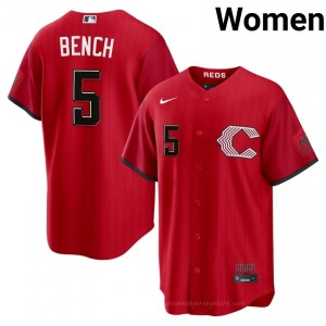 #5 Johnny Bench Classic Women City Connect Baseball Jersey | Reds Red Fan Gear uE8JN253