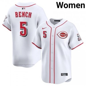 #5 Johnny Bench Replica Women Baseball Jersey | Reds White Fan Gear 3118AU87