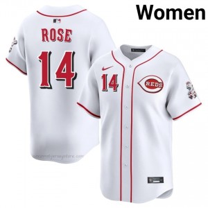 #14 Pete Rose Authentic Women Baseball Jersey | Reds White Fan Gear 52g24016