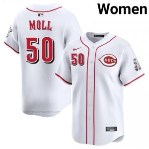 Cincinnati Reds Sam Moll #50 White Women Baseball Jersey | 2026 Season Genuine 1R86vg96