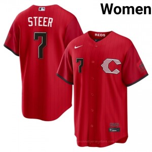 Spencer Steer #7 Cincinnati City Connect Baseball Jersey | Premium Women Red Embroidery Edition c8o77327