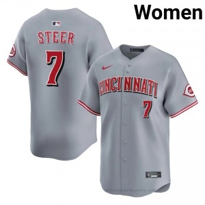 #7 Spencer Steer Authentic Women Baseball Jersey | Reds Gray Fan Gear gY7H4880