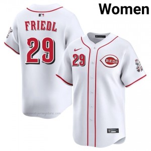 #29 TJ Friedl Official Women Baseball Jersey | Reds White Fan Gear 103m1V97