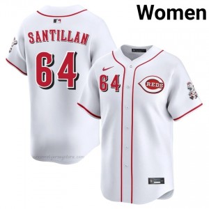 Cincinnati Reds Tony Santillan #64 White Women Baseball Jersey | 2026 Season Exclusive f8A0R231
