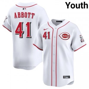 Cincinnati Reds Andrew Abbott #41 White Youth Baseball Jersey | 2026 Season Premium i7EX0h23