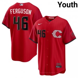 Game Caleb Ferguson #46 CIN Reds City Connect Youth Baseball Jersey | Red Queen City Pride Edition T6c4Gh93