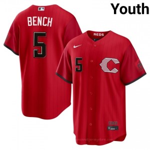 Johnny Bench #5 Cincinnati City Connect Baseball Jersey | Durable Youth Red Stitched Edition SJ7q3167
