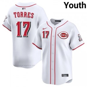 Cincinnati Reds Rafhlmil Torres #17 White Youth Baseball Jersey | 2026 Season Pro-Grade 0u855348
