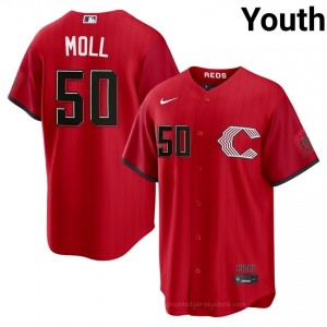 Pro-Grade Sam Moll #50 CIN Reds City Connect Youth Baseball Jersey | Red Queen City Pride Edition 587XGM85