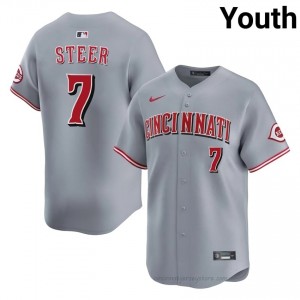 #7 Spencer Steer Game Youth Baseball Jersey | Reds Gray Fan Gear S4c44h82