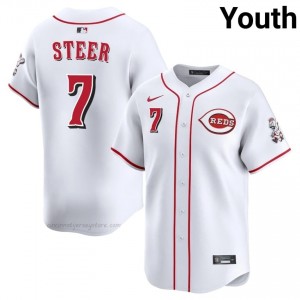 Spencer Steer #7 Cincinnati Baseball Jersey | MLB Youth White Stitch Edition 054pQL52