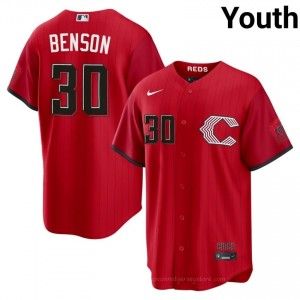 #30 Will Benson Premium Youth City Connect Baseball Jersey | Reds Red Fan Gear w108mX71
